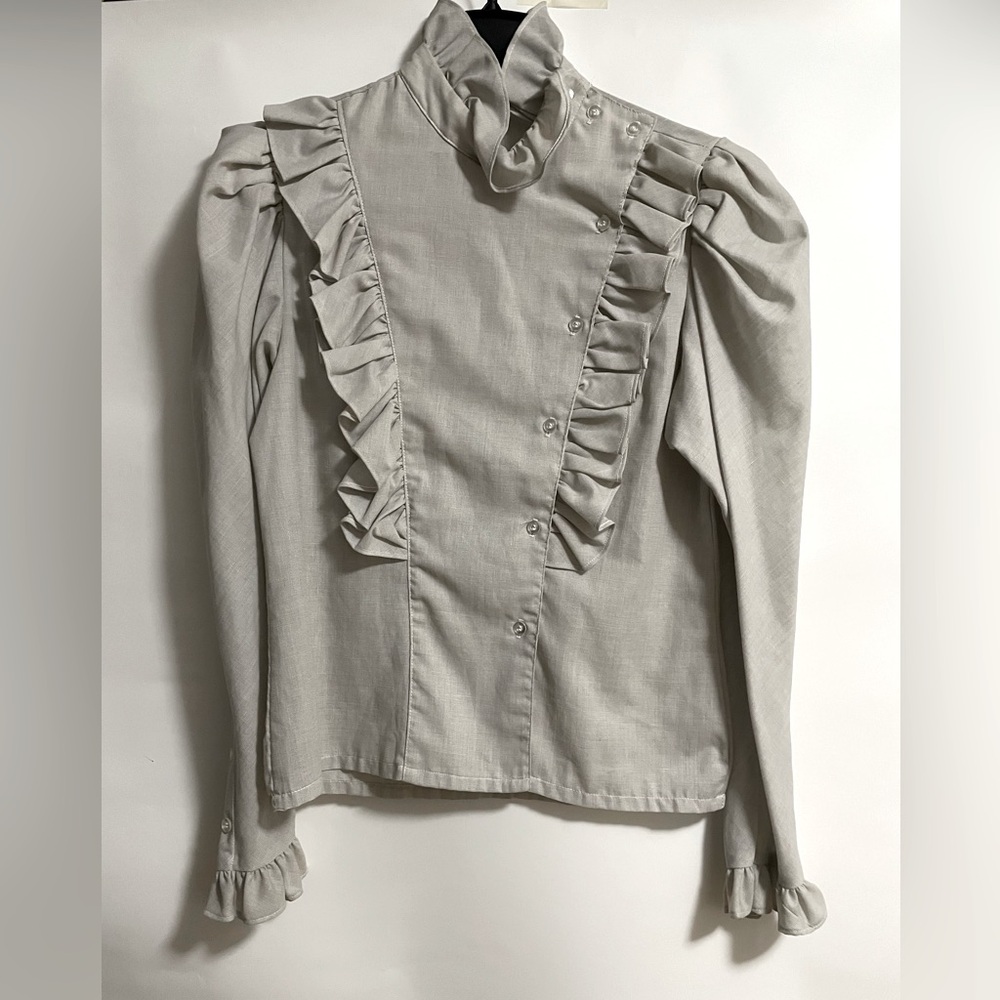 Vintage handmade cotton button down shirt with ruffles